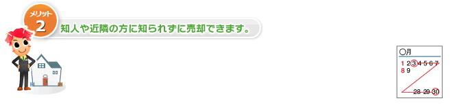 知人や近隣の方に知られずに売却できます。