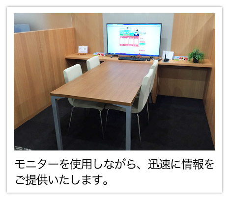 モニターを使いながら沢山の情報をご提供させていただきます。